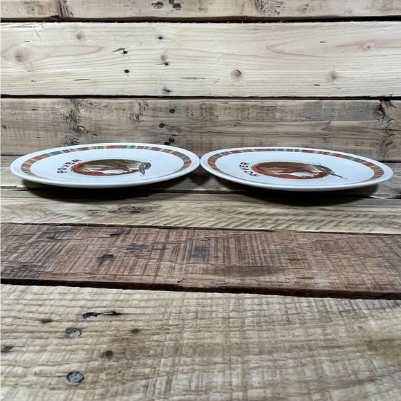 Lot of 2 Pottery Barn Rover Fireside Club Plate Dog White Multicolor Stripe Dish - Picture 11 of 13